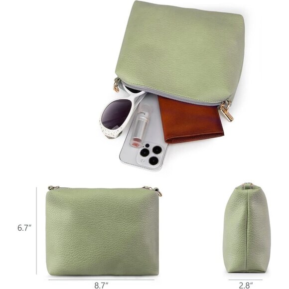 Women Green Imported Vegan Leather Ultra Soft Foldable Shoulder Slouchy Bag - Picture 6 of 6